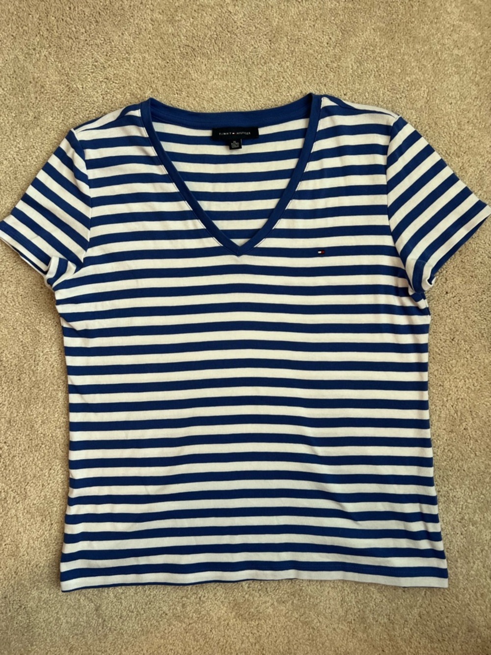 Tommy Hilfiger Blue & White Striped V-Neck Tee